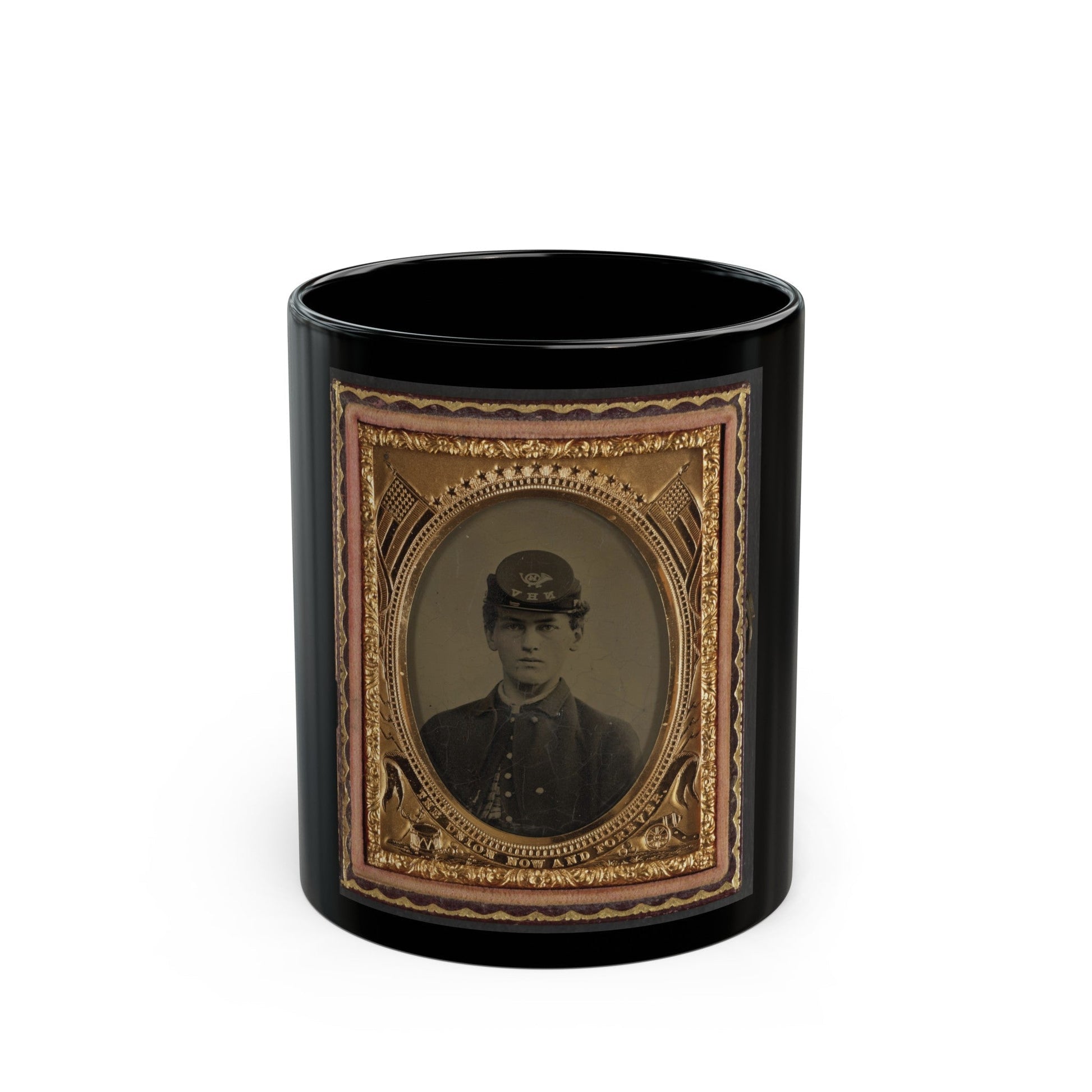 Unidentified Soldier In Union Uniform And 14th New Hampshire Infantry Regiment Kepi (U.S. Civil War) Black Coffee Mug-11oz-The Sticker Space