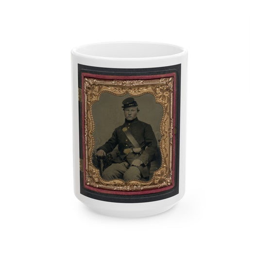 Unidentified Soldier In Union Uniform And 28th Regiment Forage Cap With Cap Box (U.S. Civil War) White Coffee Mug-15oz-The Sticker Space