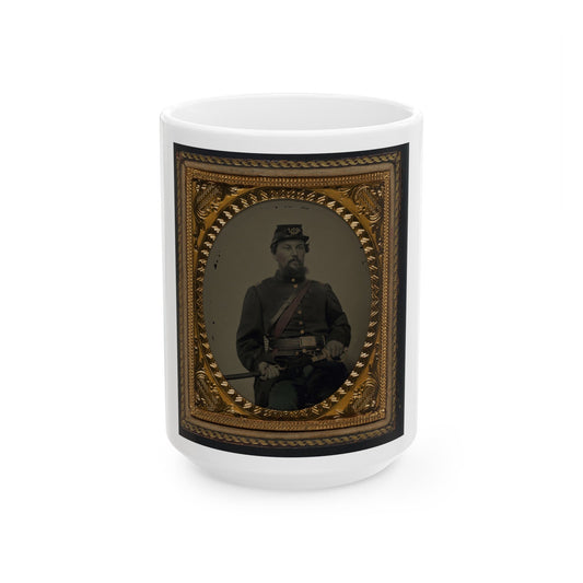 Unidentified Soldier In Union Uniform And 4th Infantry Kepi With Field And Staff Officers Sword (U.S. Civil War) White Coffee Mug-15oz-The Sticker Space