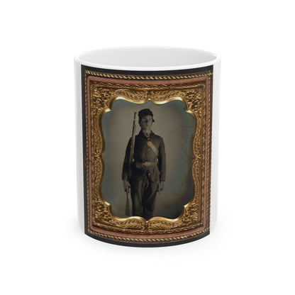 Unidentified Soldier In Union Uniform And Cap Box Standing With Musket And Bayonet With Scabbard (U.S. Civil War) White Coffee Mug-11oz-The Sticker Space