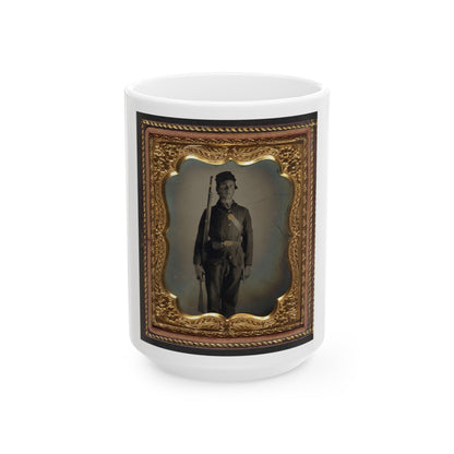 Unidentified Soldier In Union Uniform And Cap Box Standing With Musket And Bayonet With Scabbard (U.S. Civil War) White Coffee Mug-15oz-The Sticker Space