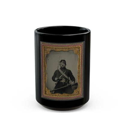 Unidentified Soldier In Union Uniform And Company B Hat, With Hall Breech Loading Carbine Rifle, Colt Revolver, And Cavalry Sword (U.S. Civil War) Black Coffee Mug-15oz-The Sticker Space