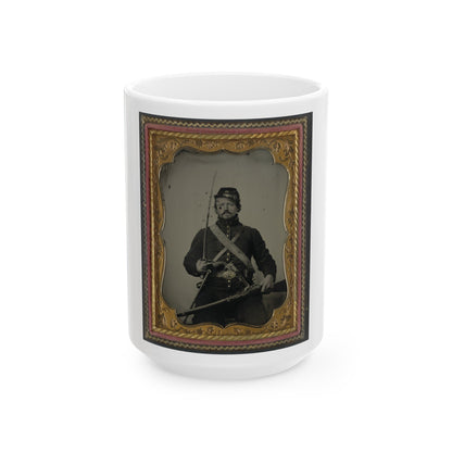 Unidentified Soldier In Union Uniform And Company B Hat, With Hall Breech Loading Carbine Rifle, Colt Revolver, And Cavalry Sword (U.S. Civil War) White Coffee Mug-15oz-The Sticker Space