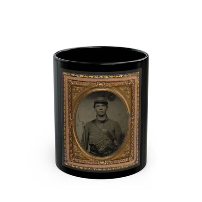 Unidentified Soldier In Union Uniform And Company C Hat With Bayoneted Musket, Revolver, Knife, And Cap Box (U.S. Civil War) Black Coffee Mug-11oz-The Sticker Space