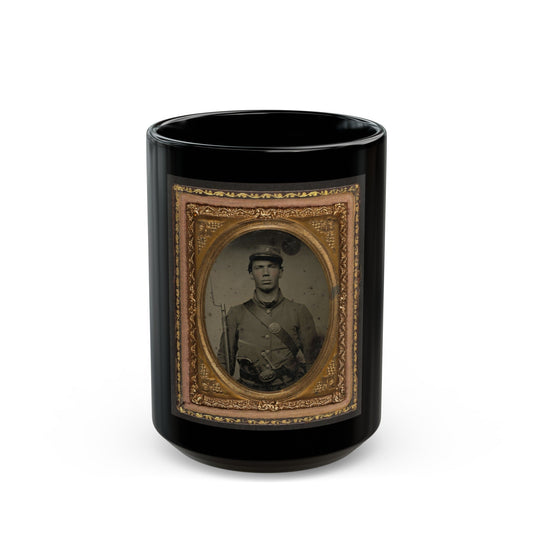 Unidentified Soldier In Union Uniform And Company C Hat With Bayoneted Musket, Revolver, Knife, And Cap Box (U.S. Civil War) Black Coffee Mug-15oz-The Sticker Space