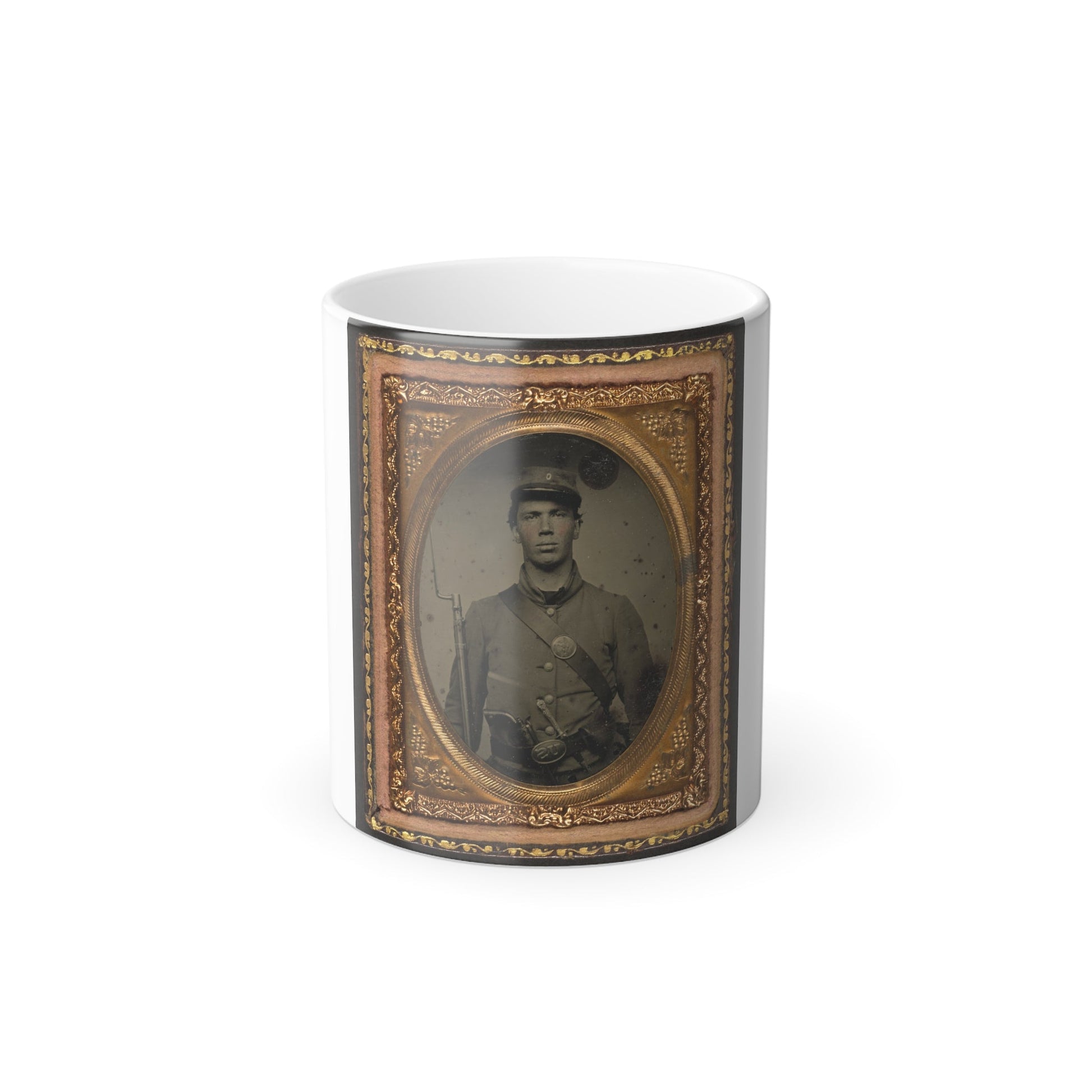 Unidentified Soldier in Union Uniform and Company C Hat With Bayoneted Musket, Revolver, Knife, and Cap Box (U.S. Civil War) Color Morphing Mug 11oz-11oz-The Sticker Space