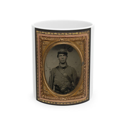 Unidentified Soldier In Union Uniform And Company C Hat With Bayoneted Musket, Revolver, Knife, And Cap Box (U.S. Civil War) White Coffee Mug-11oz-The Sticker Space