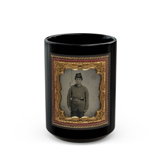 Unidentified Soldier In Union Uniform And Company D Forage Cap With A Bayoneted Musket And Revolver (U.S. Civil War) Black Coffee Mug-15oz-The Sticker Space