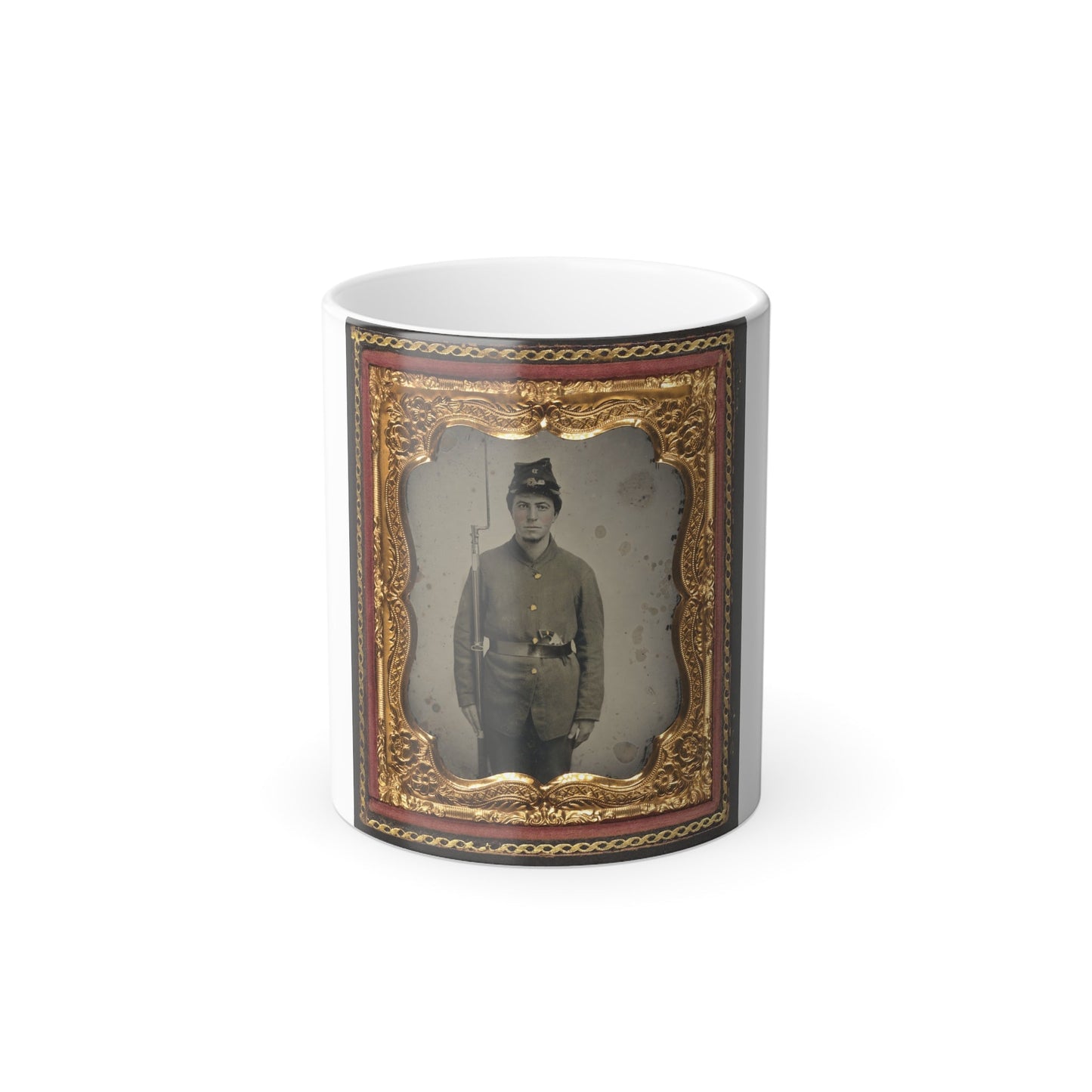 Unidentified Soldier in Union Uniform and Company D Forage Cap With a Bayoneted Musket and Revolver (U.S. Civil War) Color Morphing Mug 11oz-11oz-The Sticker Space