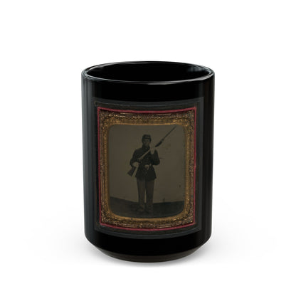 Unidentified Soldier In Union Uniform And Dress Gloves With Musket, Revolver, And Cap Box (U.S. Civil War) Black Coffee Mug-15oz-The Sticker Space