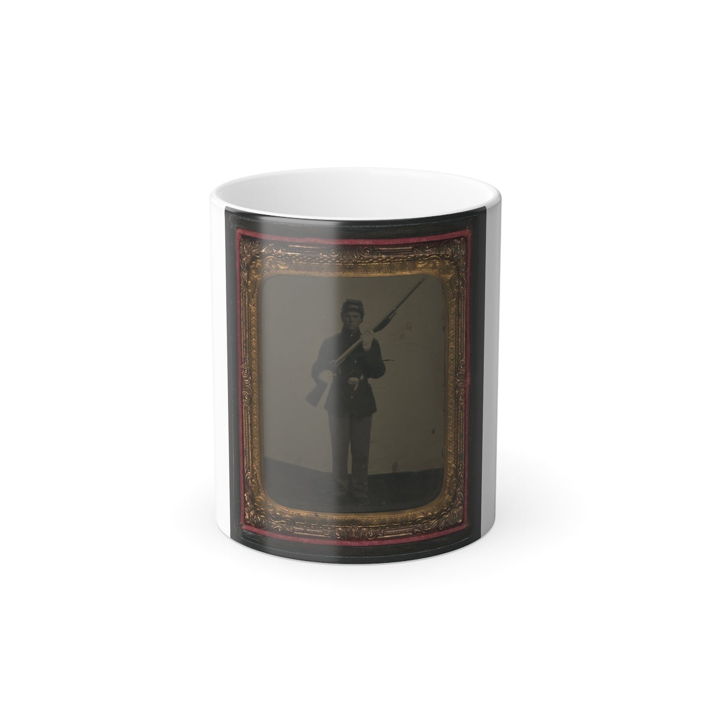 Unidentified Soldier in Union Uniform and Dress Gloves With Musket, Revolver, and Cap Box (U.S. Civil War) Color Morphing Mug 11oz-11oz-The Sticker Space