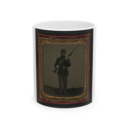 Unidentified Soldier In Union Uniform And Dress Gloves With Musket, Revolver, And Cap Box (U.S. Civil War) White Coffee Mug-11oz-The Sticker Space