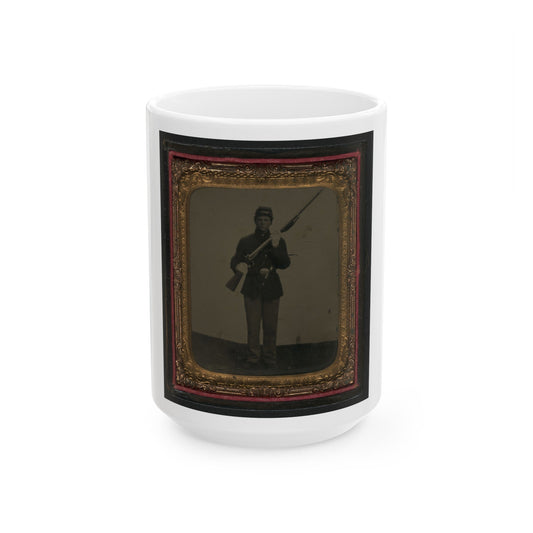 Unidentified Soldier In Union Uniform And Dress Gloves With Musket, Revolver, And Cap Box (U.S. Civil War) White Coffee Mug-15oz-The Sticker Space