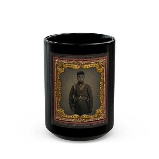 Unidentified Soldier In Union Uniform And Eagle Breast Plate With Bayoneted Musket, Cap Box, And Bayonet Scabbard (U.S. Civil War) Black Coffee Mug-15oz-The Sticker Space