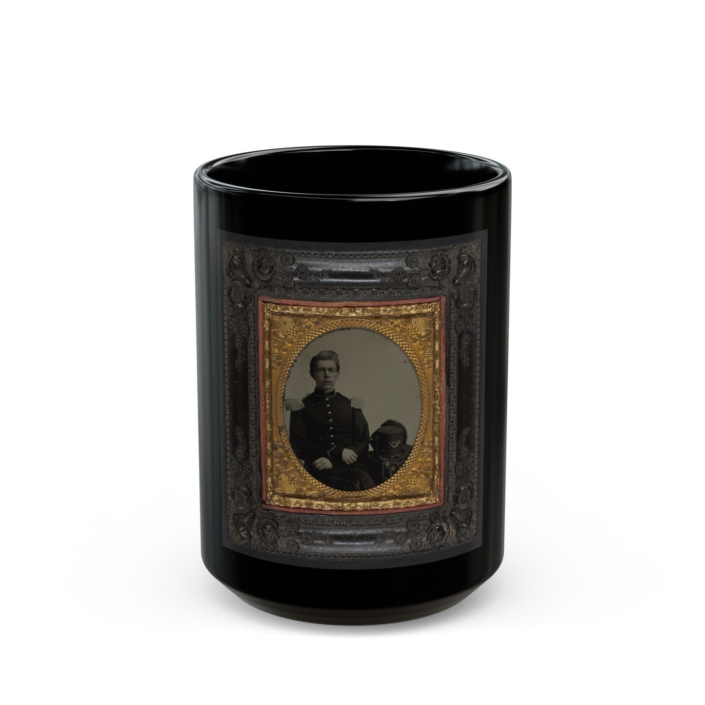 Unidentified Soldier In Union Uniform And Epaulettes With Infantry Hardee Hat (U.S. Civil War) Black Coffee Mug-15oz-The Sticker Space