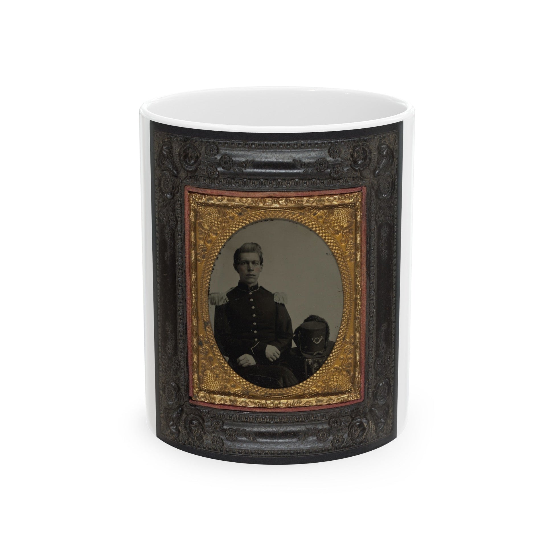 Unidentified Soldier In Union Uniform And Epaulettes With Infantry Hardee Hat (U.S. Civil War) White Coffee Mug-11oz-The Sticker Space