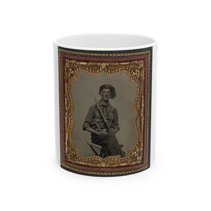 Unidentified Soldier In Union Uniform And Fez With Model 1855 Rifle Musket And Pepperbox Revolver (U.S. Civil War) White Coffee Mug-11oz-The Sticker Space