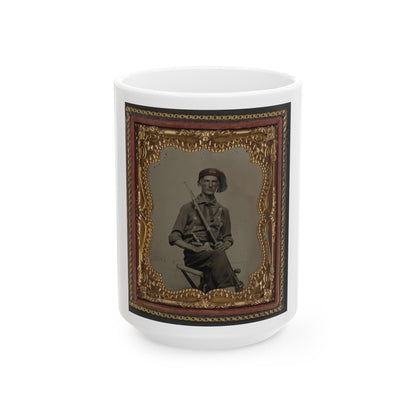 Unidentified Soldier In Union Uniform And Fez With Model 1855 Rifle Musket And Pepperbox Revolver (U.S. Civil War) White Coffee Mug-15oz-The Sticker Space