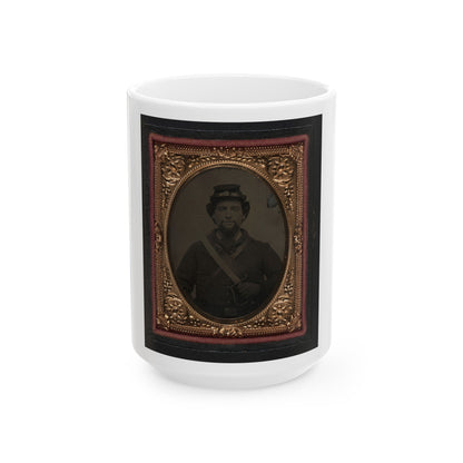 Unidentified Soldier In Union Uniform And Forage Cap Holding 1818 Nathan Starr Contract Cavalry Saber (U.S. Civil War) White Coffee Mug-15oz-The Sticker Space