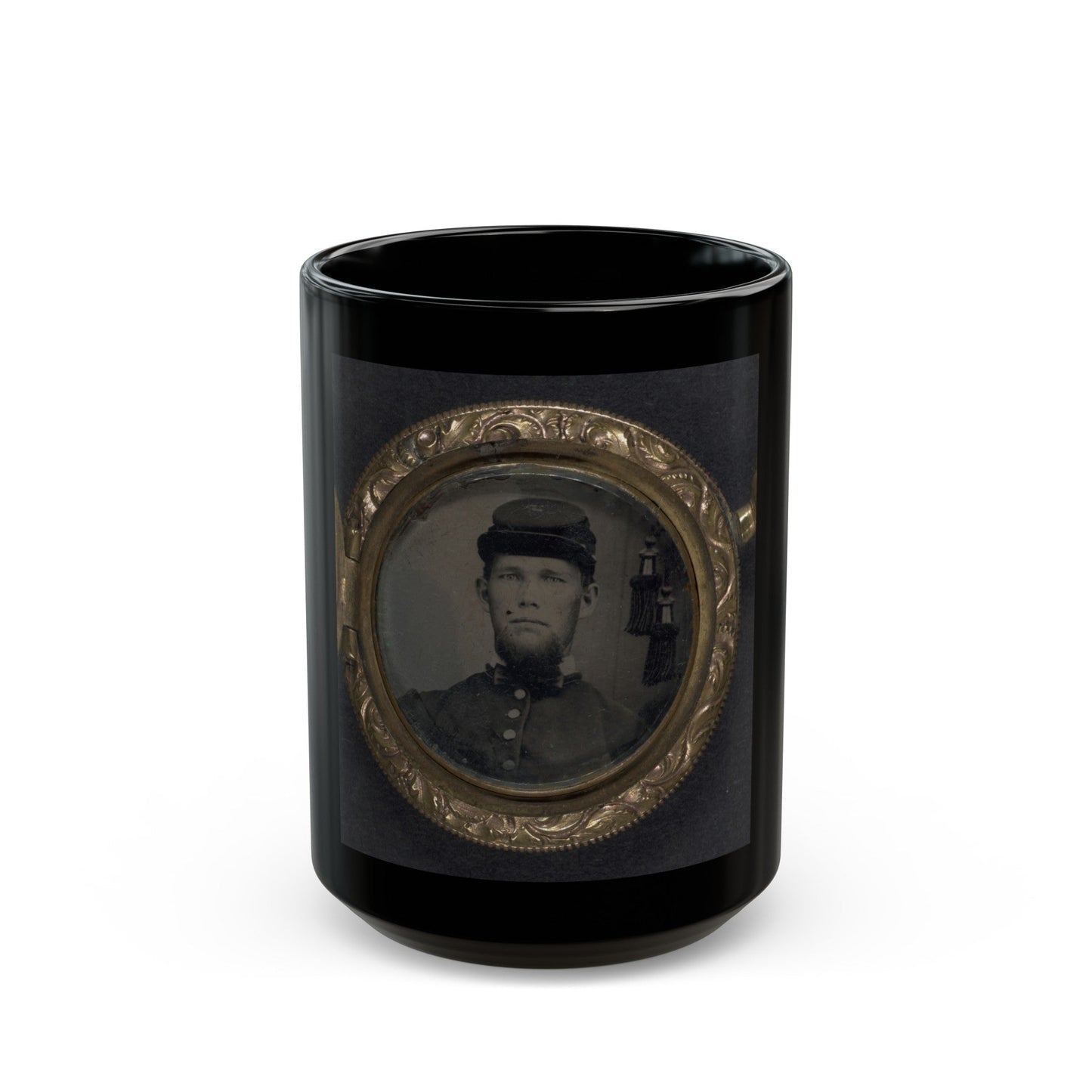 Unidentified Soldier In Union Uniform And Forage Cap In Pendant (U.S. Civil War) Black Coffee Mug-15oz-The Sticker Space