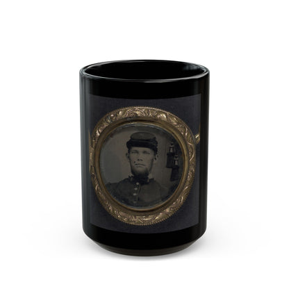 Unidentified Soldier In Union Uniform And Forage Cap In Pendant (U.S. Civil War) Black Coffee Mug-15oz-The Sticker Space