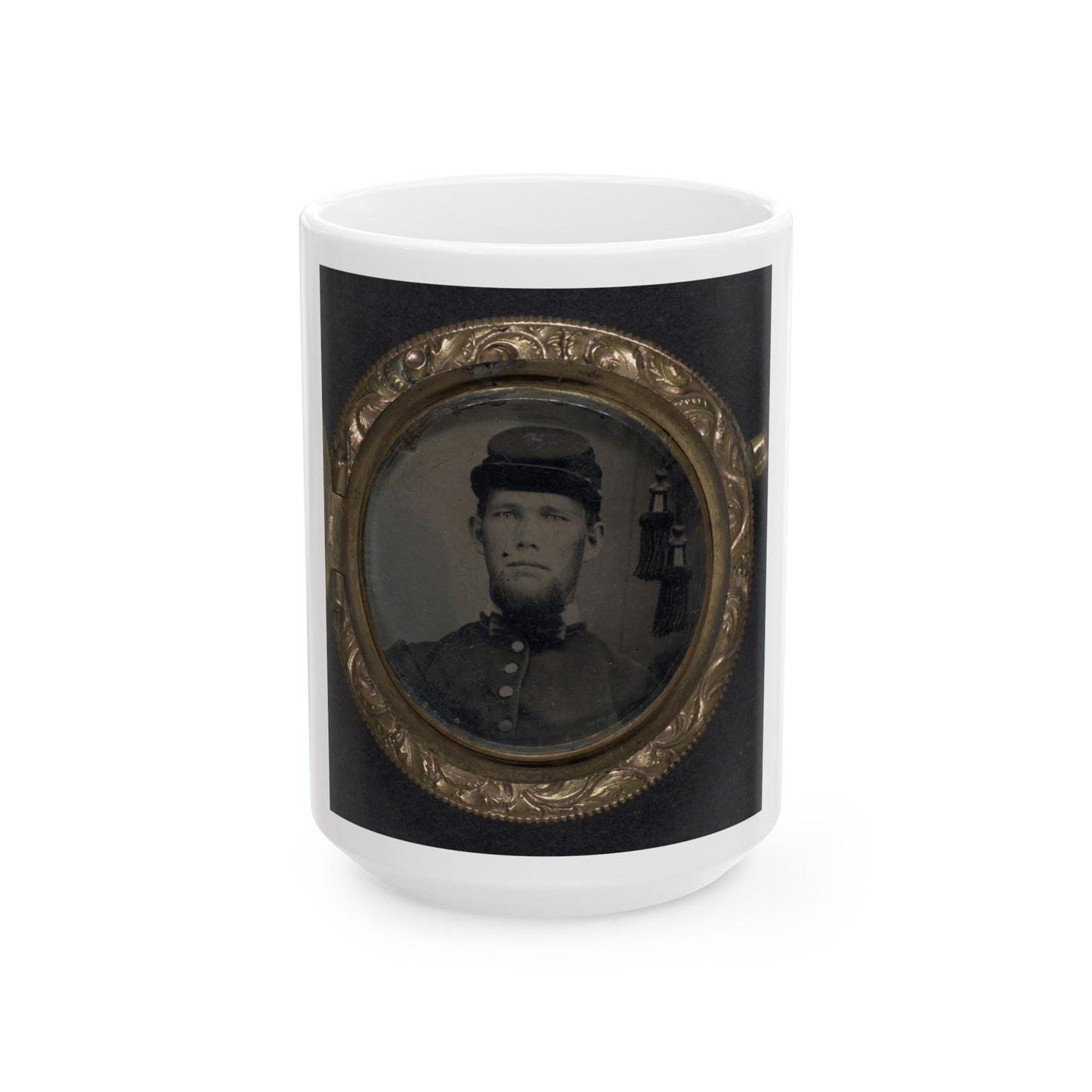 Unidentified Soldier In Union Uniform And Forage Cap In Pendant (U.S. Civil War) White Coffee Mug-15oz-The Sticker Space