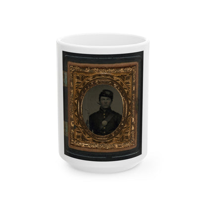 Unidentified Soldier In Union Uniform And Forage Cap With Bayoneted Musket (U.S. Civil War) White Coffee Mug-15oz-The Sticker Space