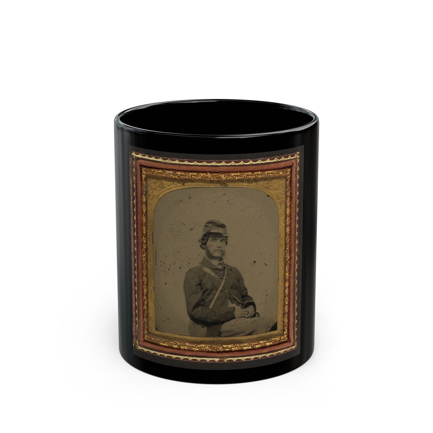 Unidentified Soldier In Union Uniform And Forage Cap With Canteen (U.S. Civil War) Black Coffee Mug-11oz-The Sticker Space