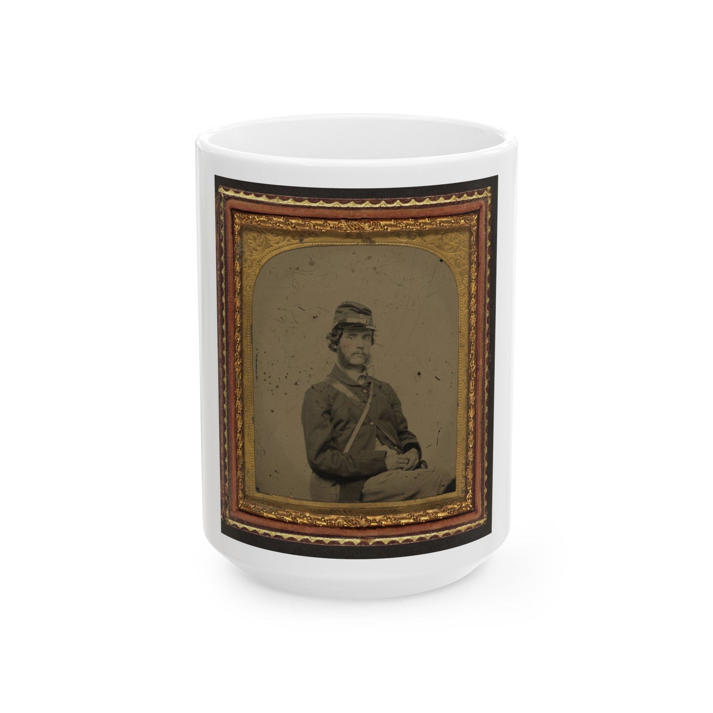 Unidentified Soldier In Union Uniform And Forage Cap With Canteen (U.S. Civil War) White Coffee Mug-15oz-The Sticker Space