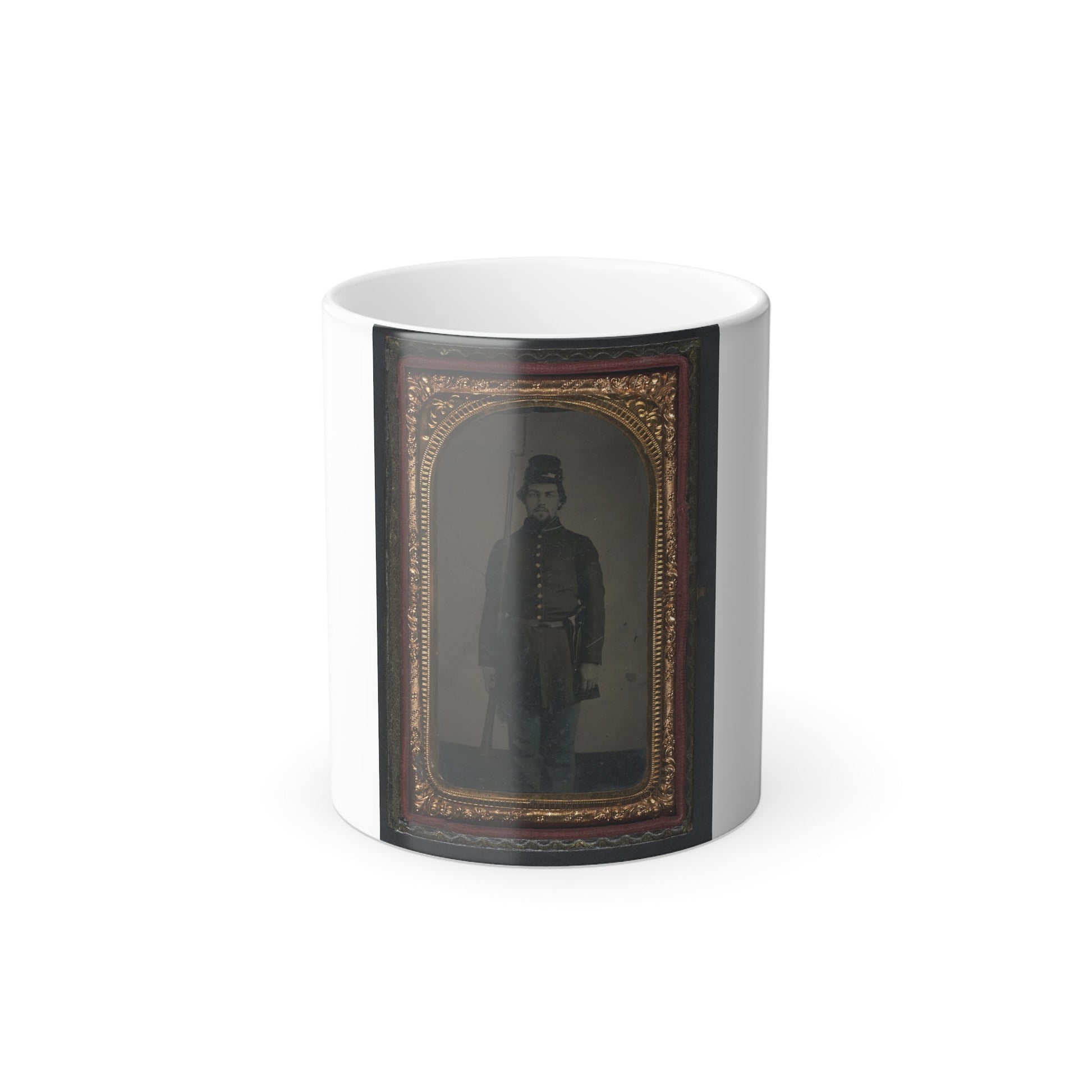 Unidentified Soldier in Union Uniform and Forage Cap With Holstered Revolver and Bayoneted Musket (U.S. Civil War) Color Morphing Mug 11oz-11oz-The Sticker Space