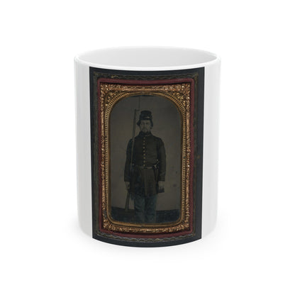 Unidentified Soldier In Union Uniform And Forage Cap With Holstered Revolver And Bayoneted Musket (U.S. Civil War) White Coffee Mug-11oz-The Sticker Space