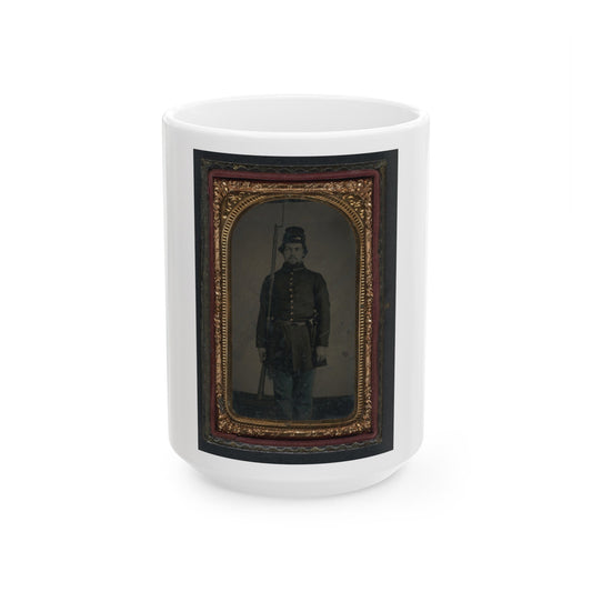 Unidentified Soldier In Union Uniform And Forage Cap With Holstered Revolver And Bayoneted Musket (U.S. Civil War) White Coffee Mug-15oz-The Sticker Space