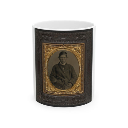 Unidentified Soldier In Union Uniform And Forage Cap With Infantry Insignia And 2nd Corps Army Of The Potomac Badge (U.S. Civil War) White Coffee Mug-11oz-The Sticker Space