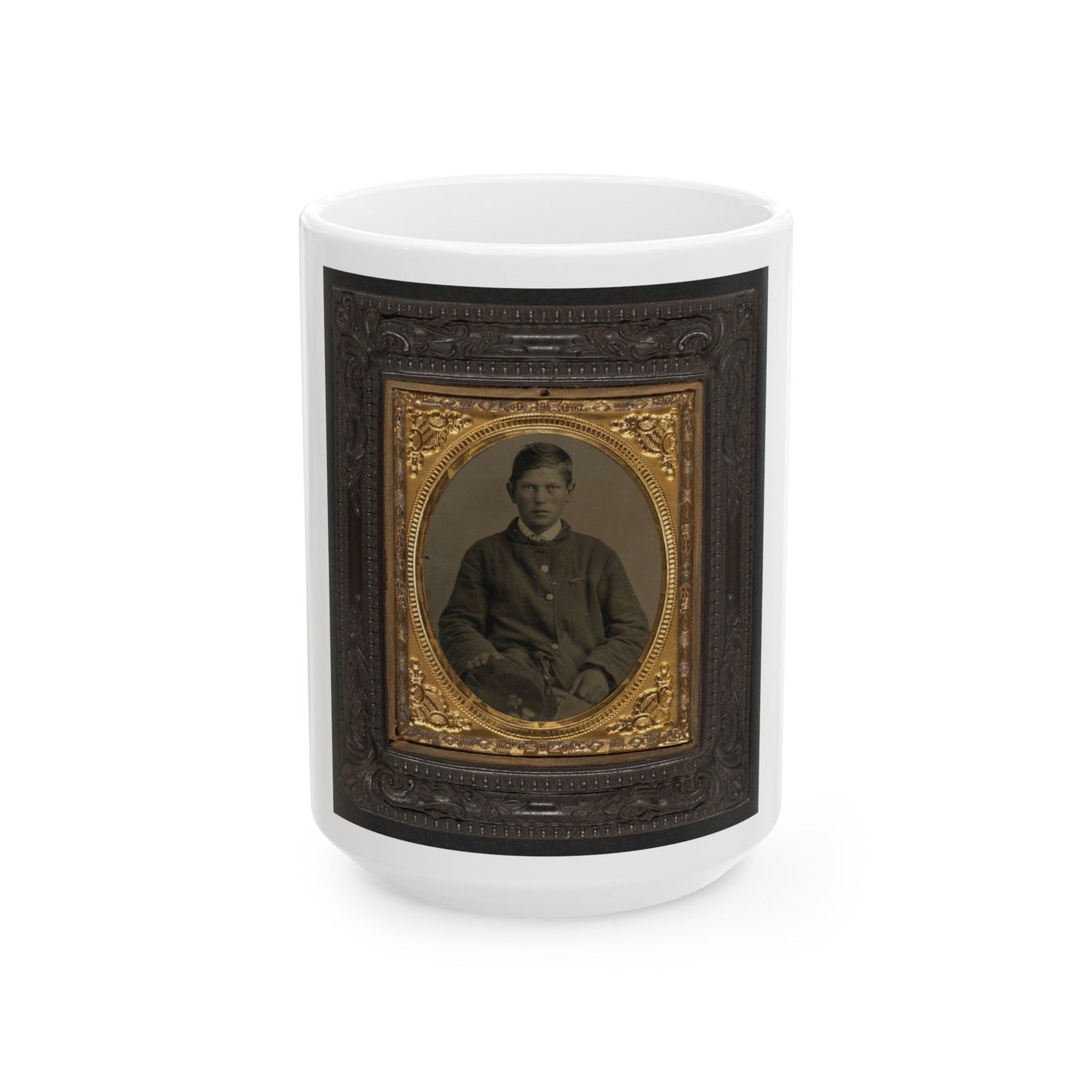 Unidentified Soldier In Union Uniform And Forage Cap With Infantry Insignia And 2nd Corps Army Of The Potomac Badge (U.S. Civil War) White Coffee Mug-15oz-The Sticker Space