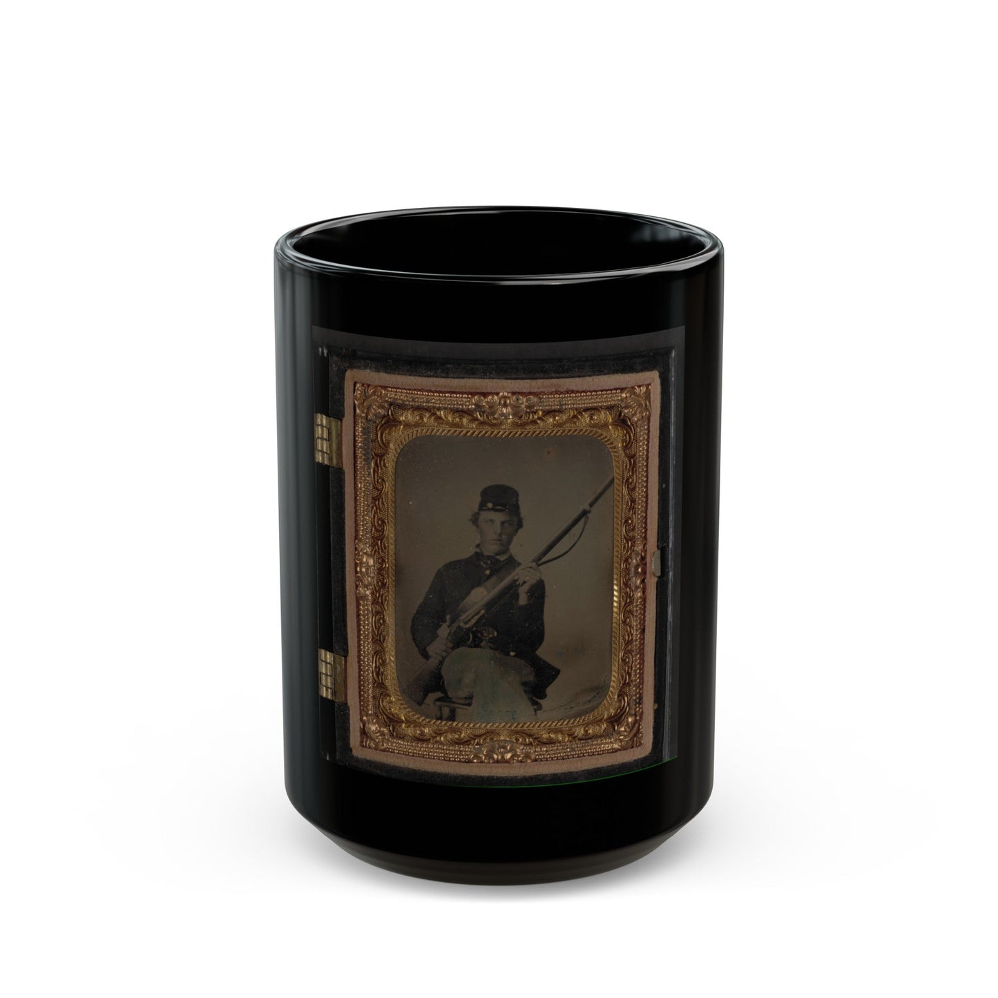 Unidentified Soldier In Union Uniform And Forage Cap With Musket 001 (U.S. Civil War) Black Coffee Mug-15oz-The Sticker Space