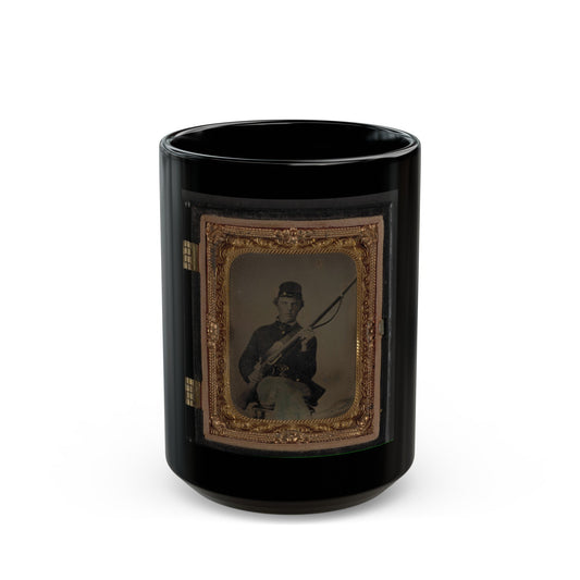 Unidentified Soldier In Union Uniform And Forage Cap With Musket 001 (U.S. Civil War) Black Coffee Mug-15oz-The Sticker Space