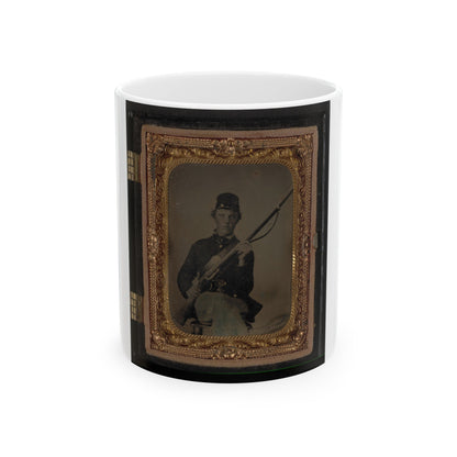 Unidentified Soldier In Union Uniform And Forage Cap With Musket 001 (U.S. Civil War) White Coffee Mug-11oz-The Sticker Space