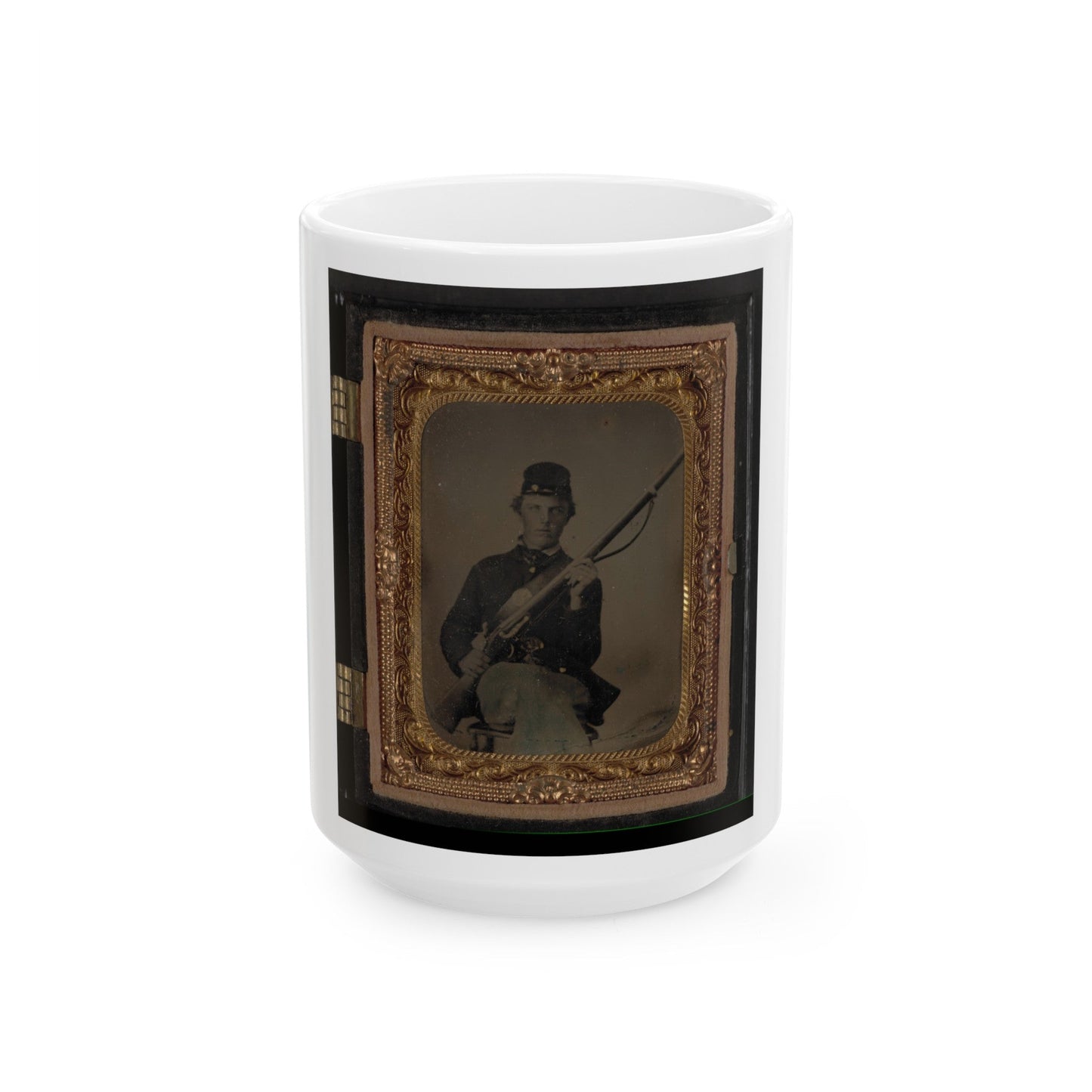 Unidentified Soldier In Union Uniform And Forage Cap With Musket 001 (U.S. Civil War) White Coffee Mug-15oz-The Sticker Space