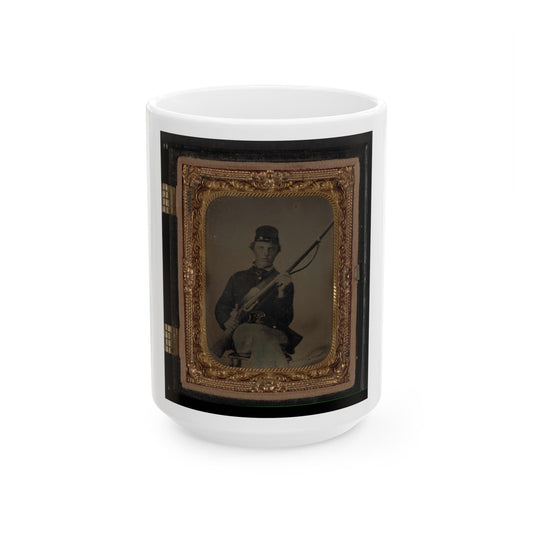 Unidentified Soldier In Union Uniform And Forage Cap With Musket 001 (U.S. Civil War) White Coffee Mug-15oz-The Sticker Space