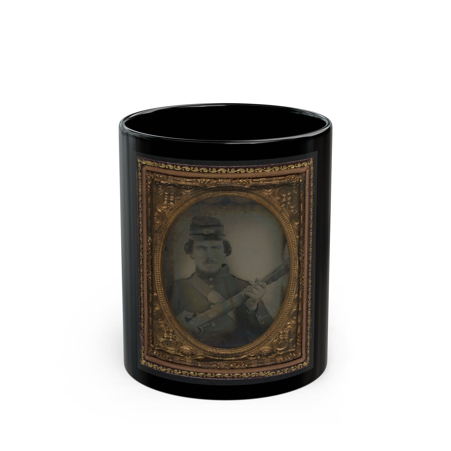 Unidentified Soldier In Union Uniform And Forage Cap With Musket (U.S. Civil War) Black Coffee Mug-11oz-The Sticker Space