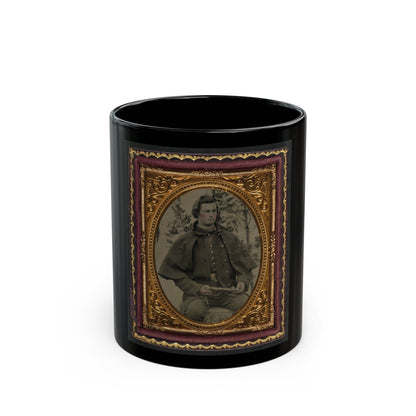 Unidentified Soldier In Union Uniform And Greatcoat Holding Handgun With Trees In Background (U.S. Civil War) Black Coffee Mug-11oz-The Sticker Space