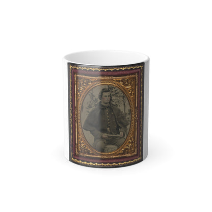 Unidentified Soldier in Union Uniform and Greatcoat Holding Handgun With Trees in Background (U.S. Civil War) Color Morphing Mug 11oz-11oz-The Sticker Space