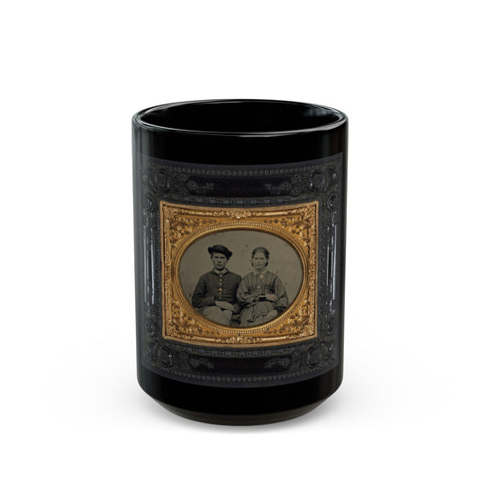 Unidentified Soldier In Union Uniform And Hat And Unidentified Woman In Patterned Dress (U.S. Civil War) Black Coffee Mug-15oz-The Sticker Space