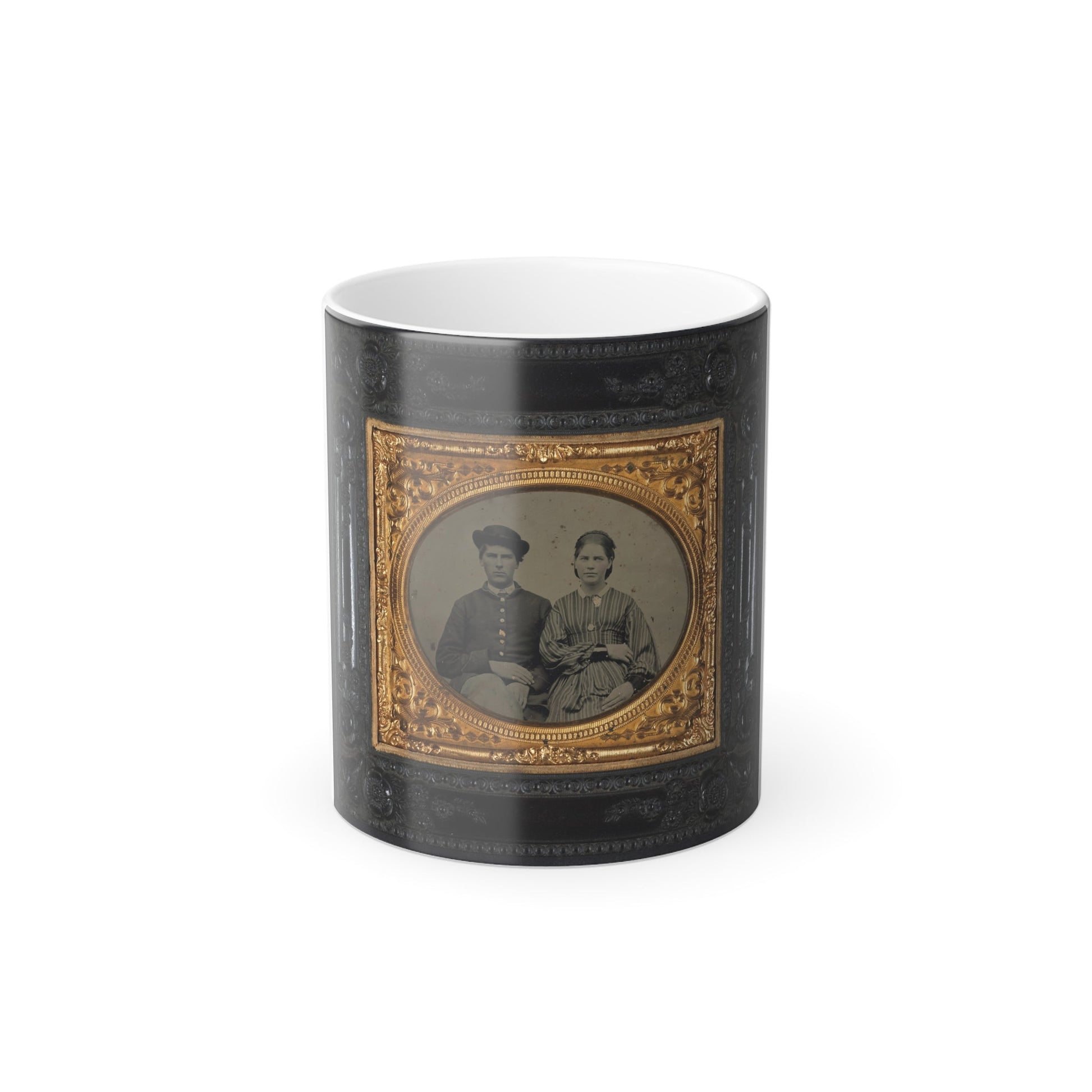 Unidentified Soldier in Union Uniform and Hat and Unidentified Woman in Patterned Dress (U.S. Civil War) Color Morphing Mug 11oz-11oz-The Sticker Space