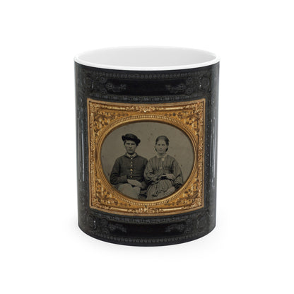 Unidentified Soldier In Union Uniform And Hat And Unidentified Woman In Patterned Dress (U.S. Civil War) White Coffee Mug-11oz-The Sticker Space