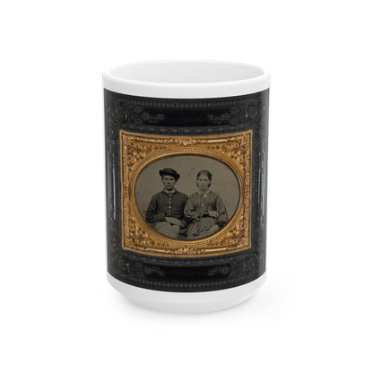 Unidentified Soldier In Union Uniform And Hat And Unidentified Woman In Patterned Dress (U.S. Civil War) White Coffee Mug-15oz-The Sticker Space