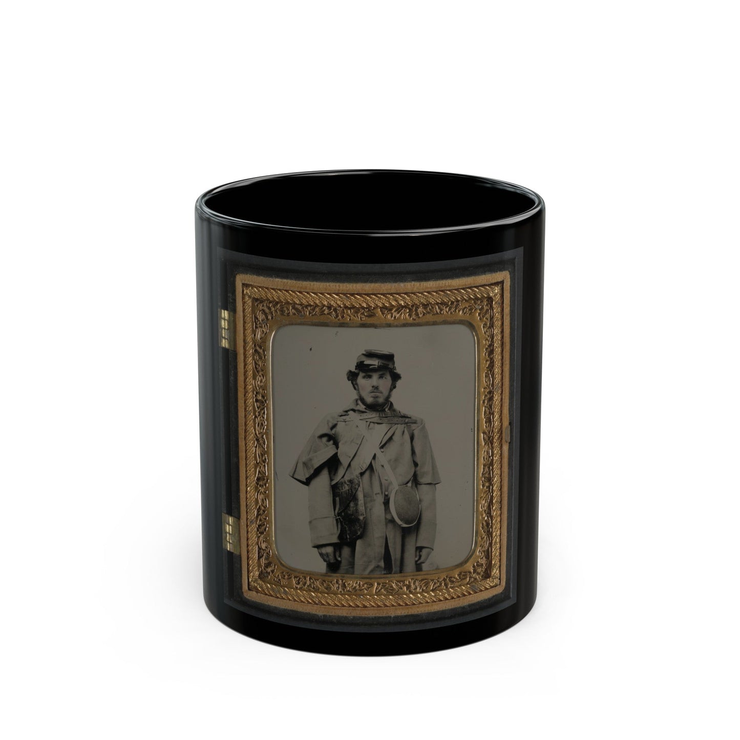 Unidentified Soldier In Union Uniform And Kepi With Canteen (U.S. Civil War) Black Coffee Mug-11oz-The Sticker Space