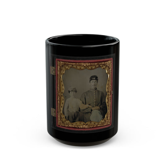 Unidentified Soldier In Union Uniform And Kepi With Unidentified Young Boy, Probably Father And Son (U.S. Civil War) Black Coffee Mug-15oz-The Sticker Space