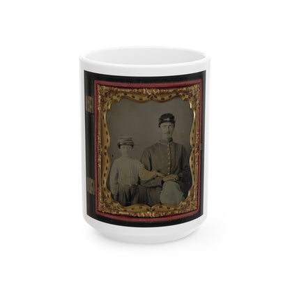 Unidentified Soldier In Union Uniform And Kepi With Unidentified Young Boy, Probably Father And Son (U.S. Civil War) White Coffee Mug-15oz-The Sticker Space