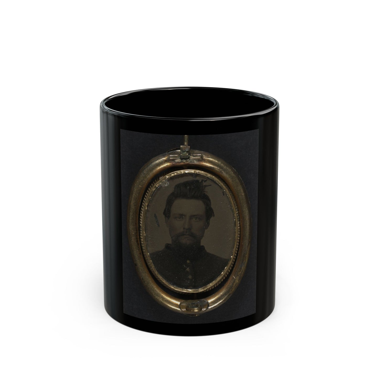 Unidentified Soldier In Union Uniform And Lock Of Hair In Brooch (U.S. Civil War) Black Coffee Mug-11oz-The Sticker Space